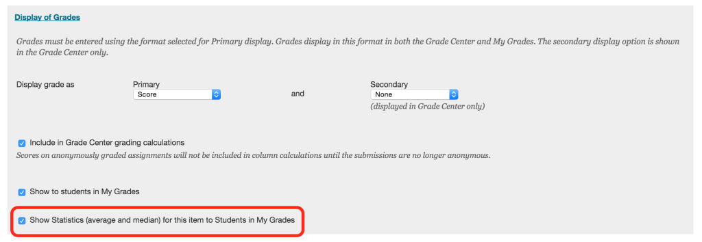 Display of Grades Section within the Assignments Tool